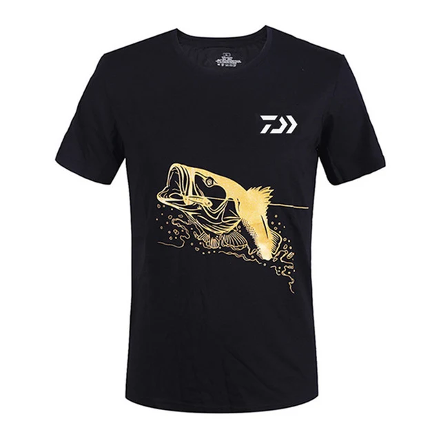 Daiwa Men O Neck Fishing T-shirt Fishing Clothing Black/White Short