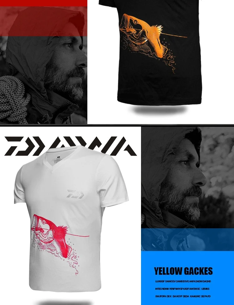 Daiwa Men O Neck Fishing T-shirt Fishing Clothing Black/White Short
