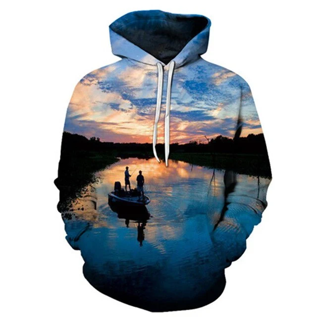 Unisex Autumn And Winter Clothing 3D Printing Hoodie Casual Sports Hoodie Shirt Long-sleeved Hoodie Print Fish Boat Hoodie