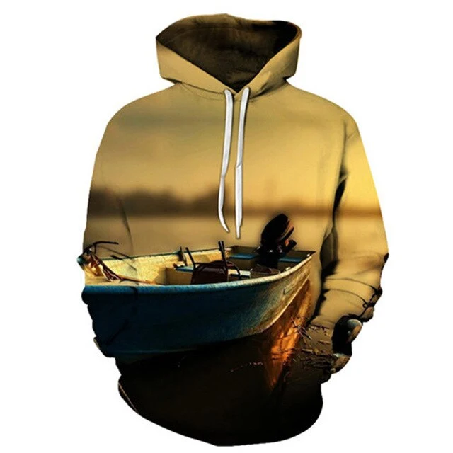 Unisex Autumn And Winter Clothing 3D Printing Hoodie Casual Sports Hoodie Shirt Long-sleeved Hoodie Print Fish Boat Hoodie