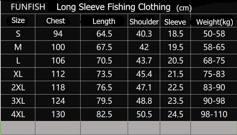 FUNFISH Fishing Clothing L XL XXL 3XL