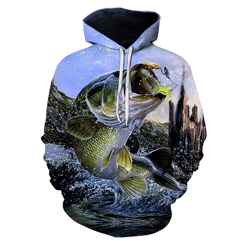 Selling Men Fishing Clothing 3D Digital Printed Hooded Sweater Jacket with hat Outdoor Cycling Sport Sweatshirt Fishing Clothes