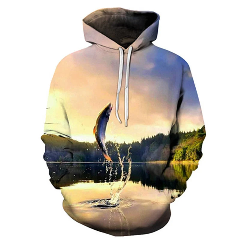 Selling Men Fishing Clothing 3D Digital Printed Hooded Sweater Jacket with hat Outdoor Cycling Sport Sweatshirt Fishing Clothes