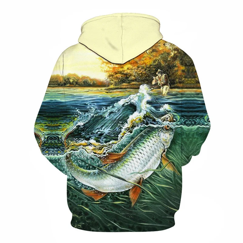 Selling Men Fishing Clothing 3D Digital Printed Hooded Sweater Jacket with hat Outdoor Cycling Sport Sweatshirt Fishing Clothes