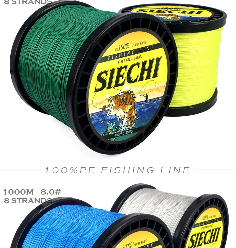 SIECHI 8 Strands 1000M 500M 300M PE Braided Fishing Line tresse peche