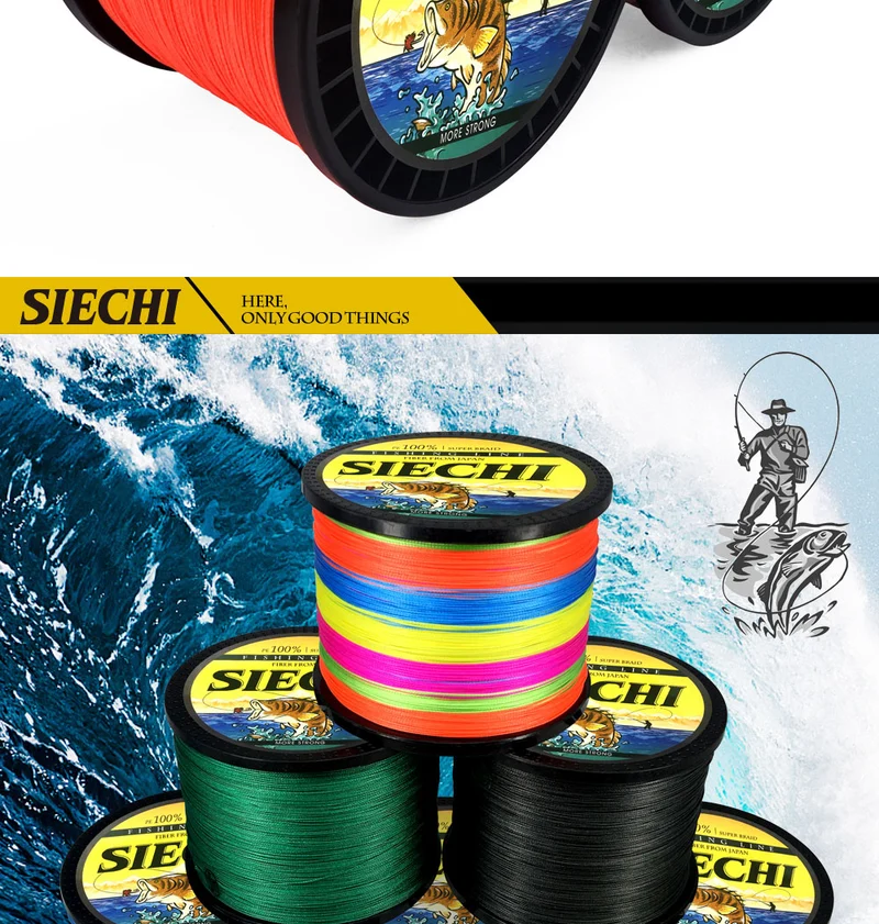 SIECHI 8 Strands 1000M 500M 300M PE Braided Fishing Line tresse peche