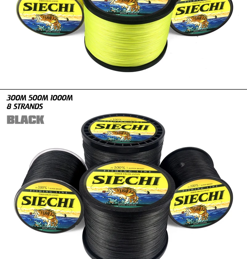 SIECHI 8 Strands 1000M 500M 300M PE Braided Fishing Line tresse peche