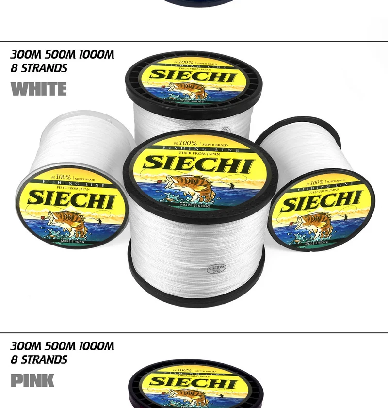 SIECHI 8 Strands 1000M 500M 300M PE Braided Fishing Line tresse peche