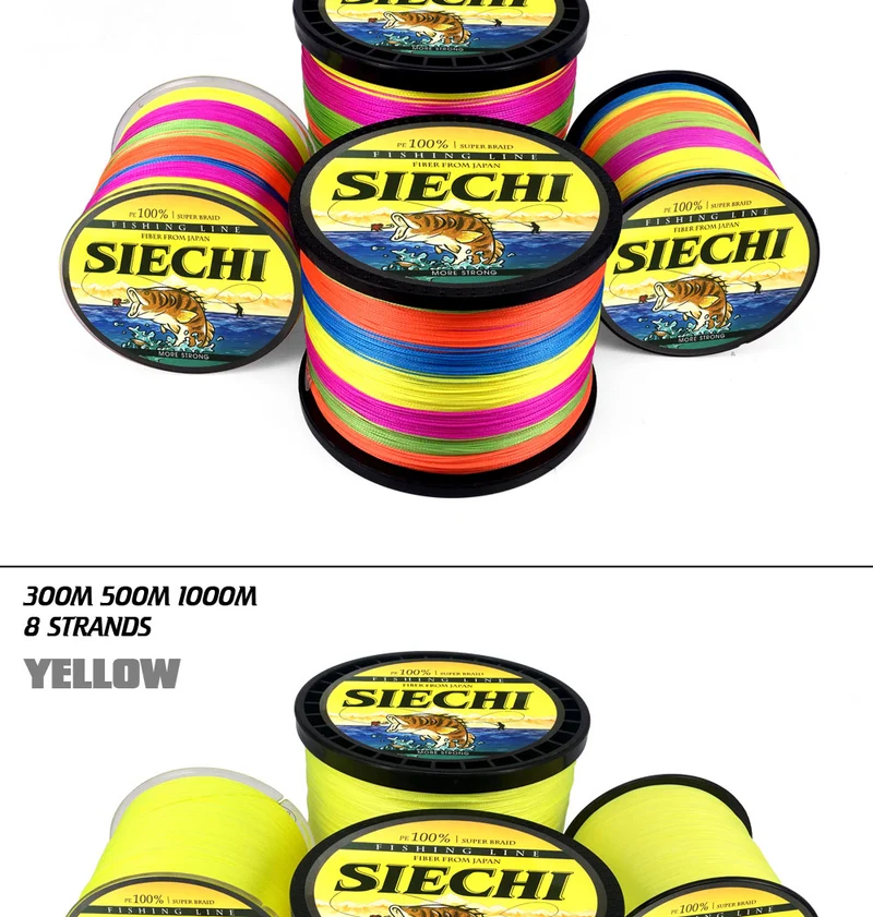 SIECHI 8 Strands 1000M 500M 300M PE Braided Fishing Line tresse peche