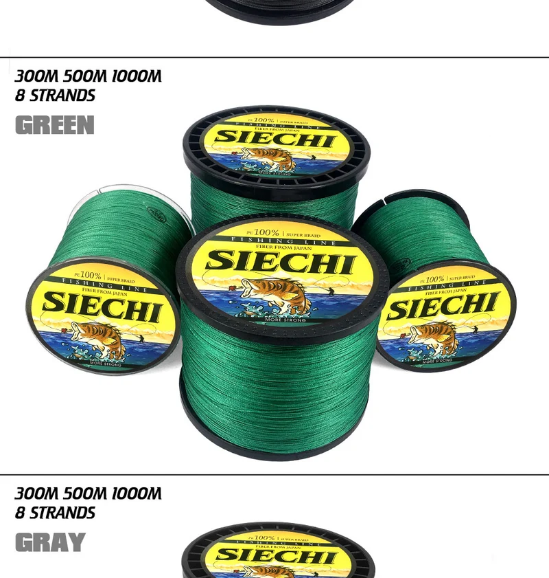 SIECHI 8 Strands 1000M 500M 300M PE Braided Fishing Line tresse peche