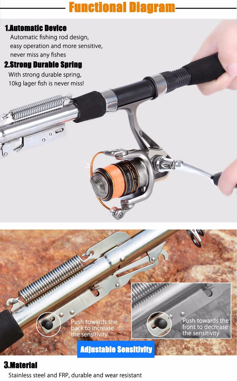 Automatic Fishing Rod High Quality Fish Pole 1.8M 2.1m 2.4m 2.7m Sea River Lake Stainless Steel Fishing Rod spinning telescopic