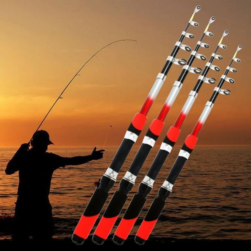 1.8M 2.1M 2.4M 2.7M 3.0M 3.6M 4.5M Portable Telescopic Fishing Rod Glass Fiber Fishing Pole Travel Sea Fishing Spinning Rod