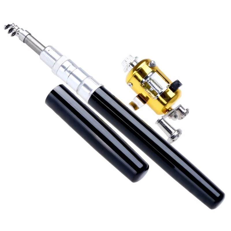 Balight Portable Pocket Telescopic Mini Fishing Pole Pen Shape Folded Fishing Rods With Reel Wheel Fishing Rod Pen