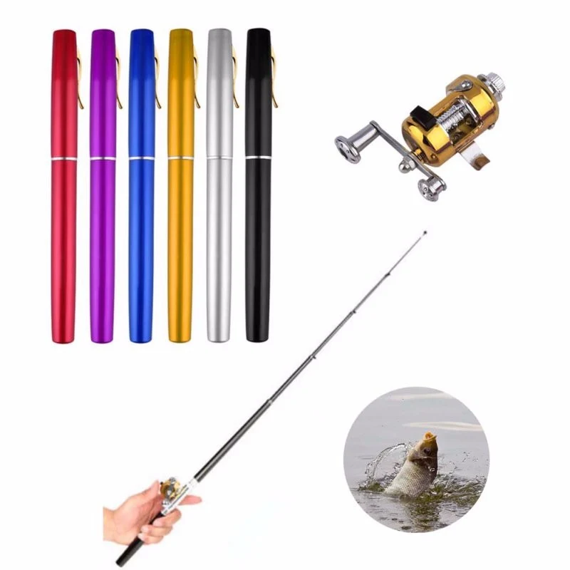 Balight Portable Pocket Telescopic Mini Fishing Pole Pen Shape Folded Fishing Rods With Reel Wheel Fishing Rod Pen