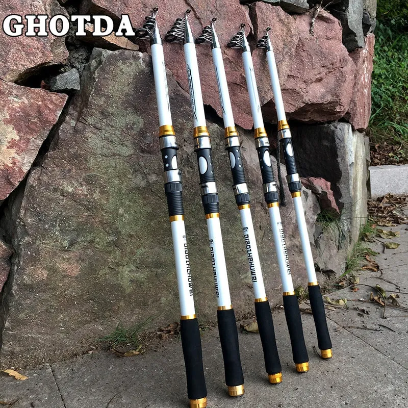 GHOTDA 2.1M -3.6M Carp Fishing Rod feeder Hard FRP Carbon Fiber Telescopic Fishing Rod fishing pole