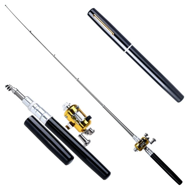 Portable Pocket Telescopic Mini Fishing Pole Pen Shape Folded Fishing Rod With Reel Wheel