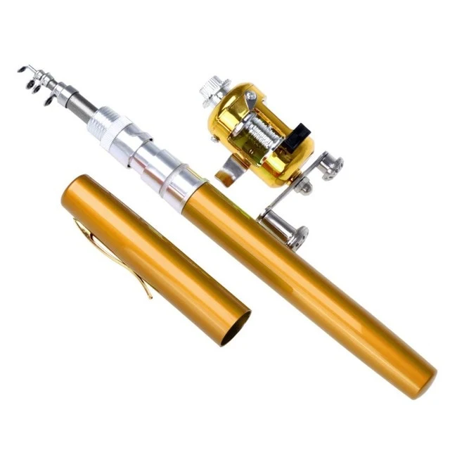Portable Pocket Telescopic Mini Fishing Pole Pen Shape Folded Fishing Rod With Reel Wheel