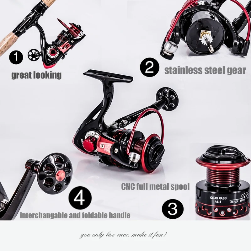New 13+1BB Spinning Fishing Reel Gear Ratio 5.2:1 2000-7000 Series Metal Front Drag Handle Spool Saltwater Fishing Accessories