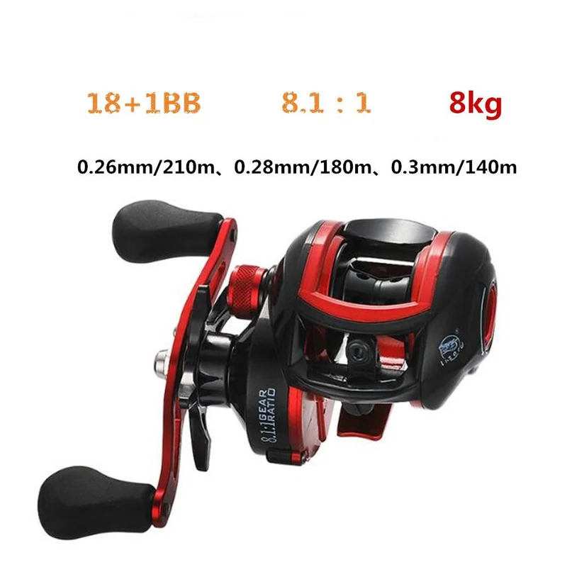 Lizard 18*1BB Metal Baitcasting Fishing Reel 8.1:1 Long Shot Left / Right Hand Fishing Wheel Bait Casting Fishing Reel