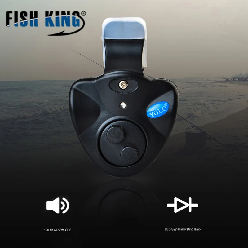 FISH KING 1pcs 40g Fishing Electronic LED Light Fish Bite Sound Alarm Bell Clip On Fishing Rod Black Tackle Fishing accessories