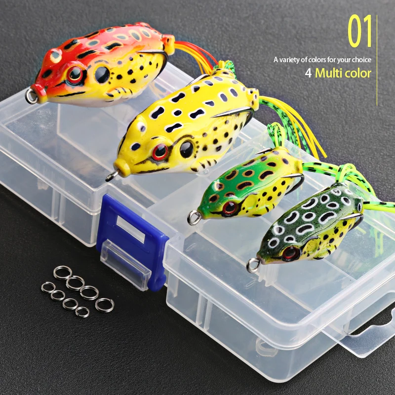 4pcs/Box Ray Frog Soft Fishing Lures 6g 9g 13g Double Hooks Top water Ray Frog Artificial Soft Bait Winter fishing Accessories