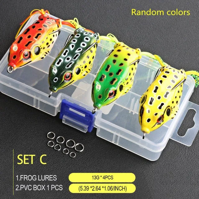 4pcs/Box Ray Frog Soft Fishing Lures 6g 9g 13g Double Hooks Top water Ray Frog Artificial Soft Bait Winter fishing Accessories