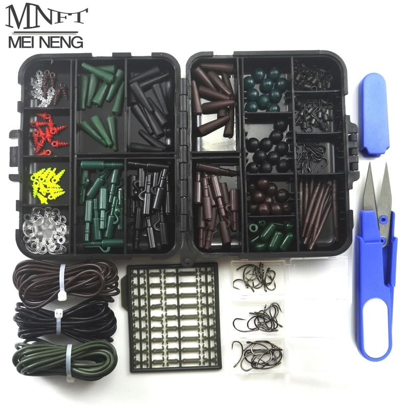 1 Set Assorted Carp Fishing Accessory Line Scissors Stopper Hook Swivel Rubber Sleeve Sinker Lock Hair Rig etc. Terminal Tackle