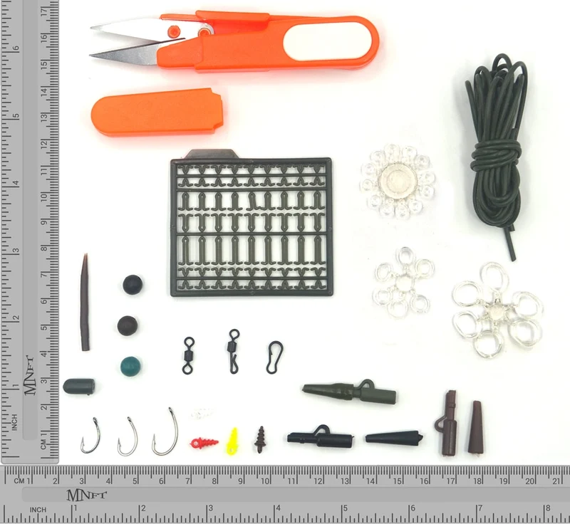 1 Set Assorted Carp Fishing Accessory Line Scissors Stopper Hook Swivel Rubber Sleeve Sinker Lock Hair Rig etc. Terminal Tackle