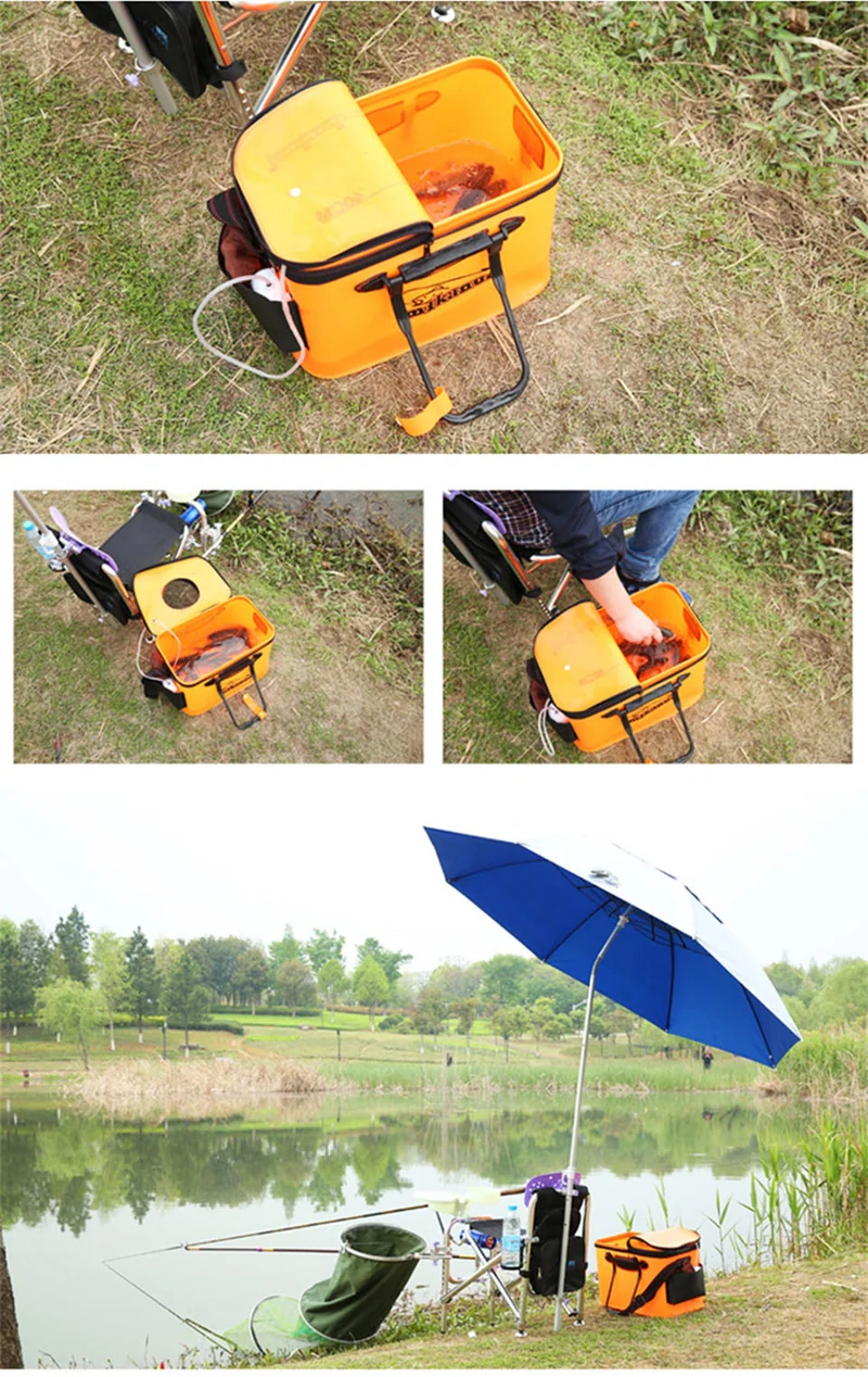 WALK FISH Portable EVA Fishing Bag Collapsible Fishing Bucket Live Fish Box Camping Water Container Pan Basin Tackle Storage Bag