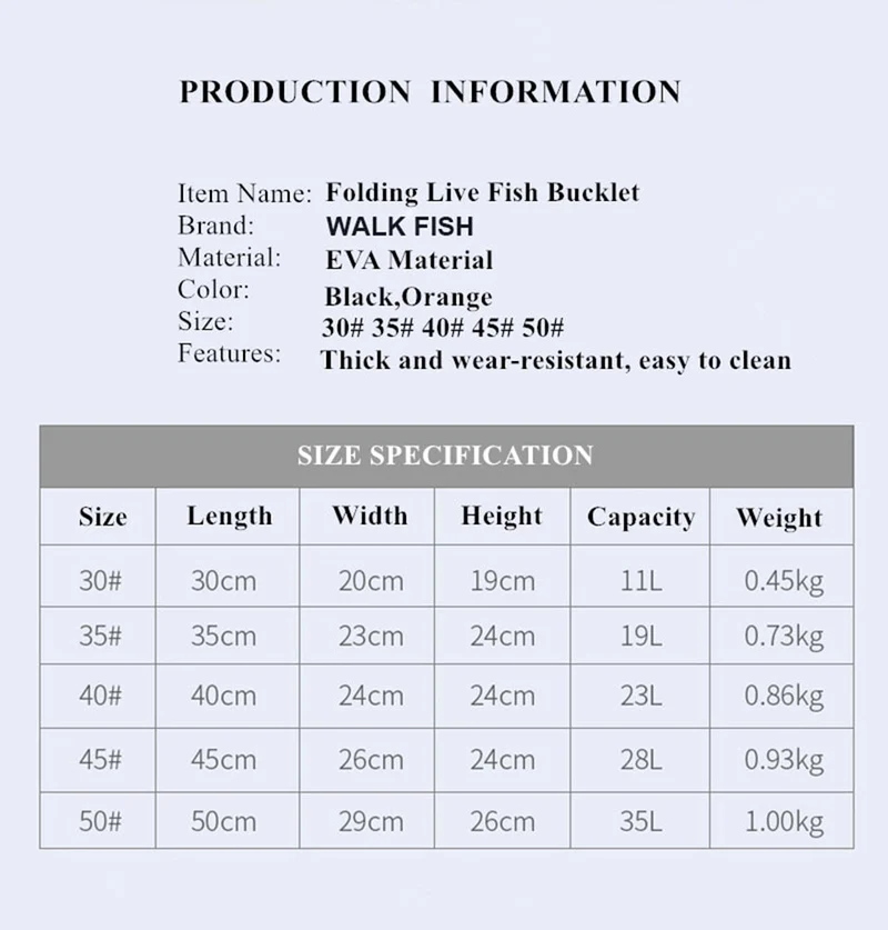WALK FISH Portable EVA Fishing Bag Collapsible Fishing Bucket Live Fish Box Camping Water Container Pan Basin Tackle Storage Bag