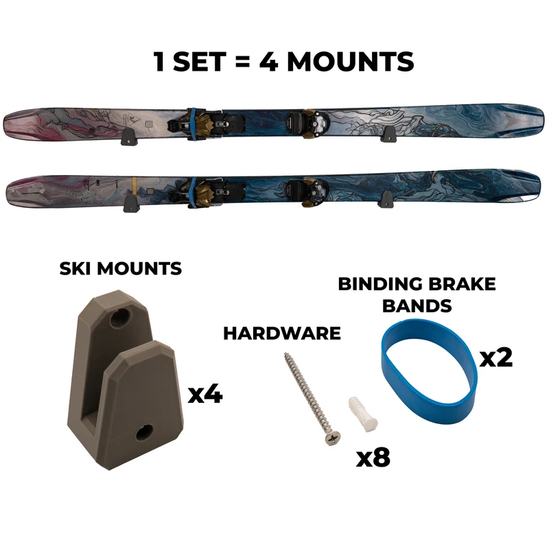 Low-Profile Ski Holder | Horizontal Wall Mount