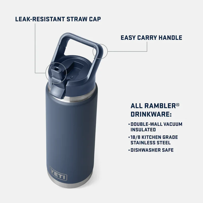 BOUTEILLE YETI RAMBLER 26OZ (760ml) C STRAW bouchon paille (black Forest Green )