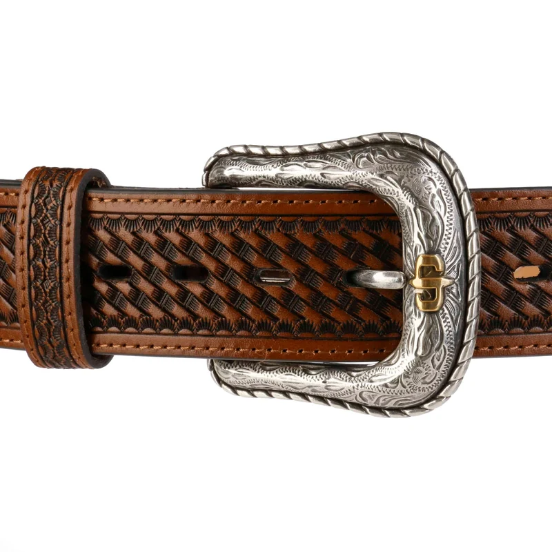 CEINTURE CUIR STETSON Pebble Leather Basket Weave - BROWN