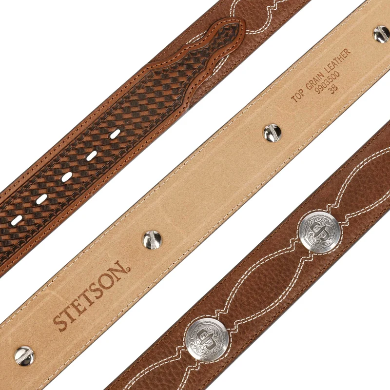 CEINTURE CUIR STETSON Pebble Leather Basket Weave - BROWN
