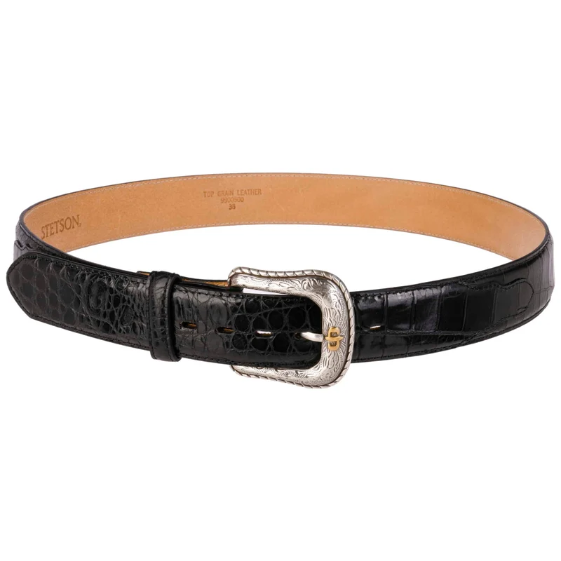 CEINTURE CUIR STETSON CAIMAN EMBOSSED - BLACK