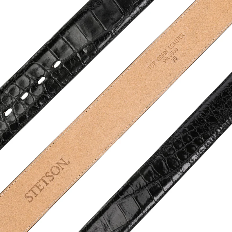 CEINTURE CUIR STETSON CAIMAN EMBOSSED - BLACK