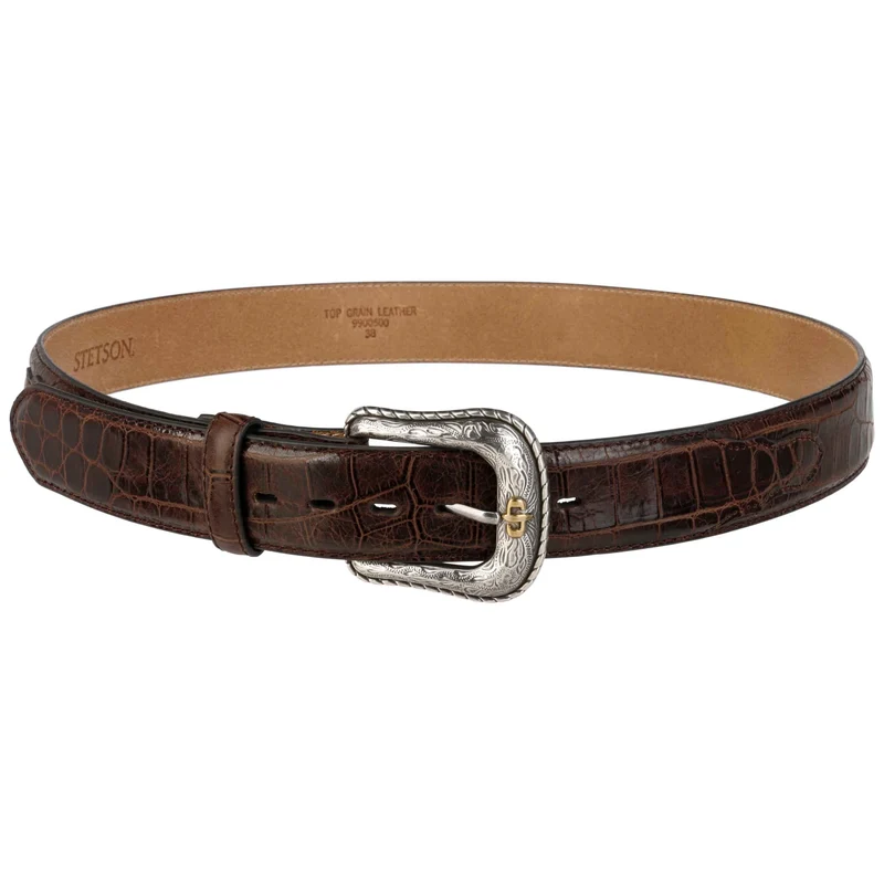 CEINTURE CUIR STETSON CAIMAN EMBOSSED - BROWN
